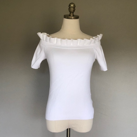 Club Monaco Small Petite White Ruffle Top Pullover - Picture 3 of 9